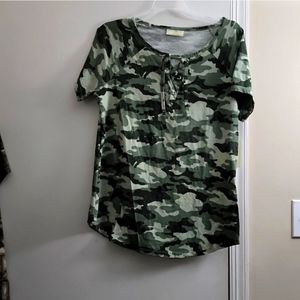 Womens short sleeve tie top camo shirt